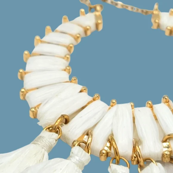 Half Moon Circle Fan Tassel Fringe Opera Lengt Gold tone Textured Chain Necklace - Picture 3 of 9